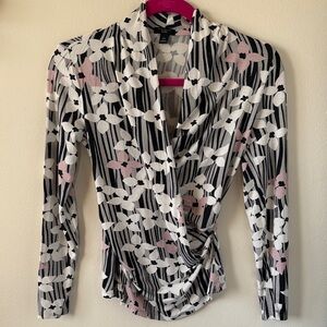 Ann Taylor Factory Floral Stripe Wrap Blouse